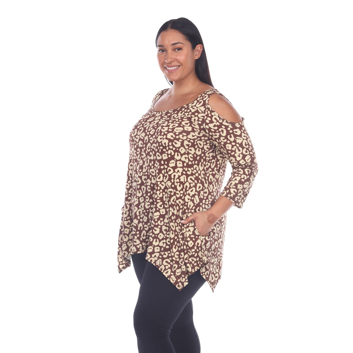  White Mark Plus Size Leopard Cold Shoulder Tunic - 1X - Bonton