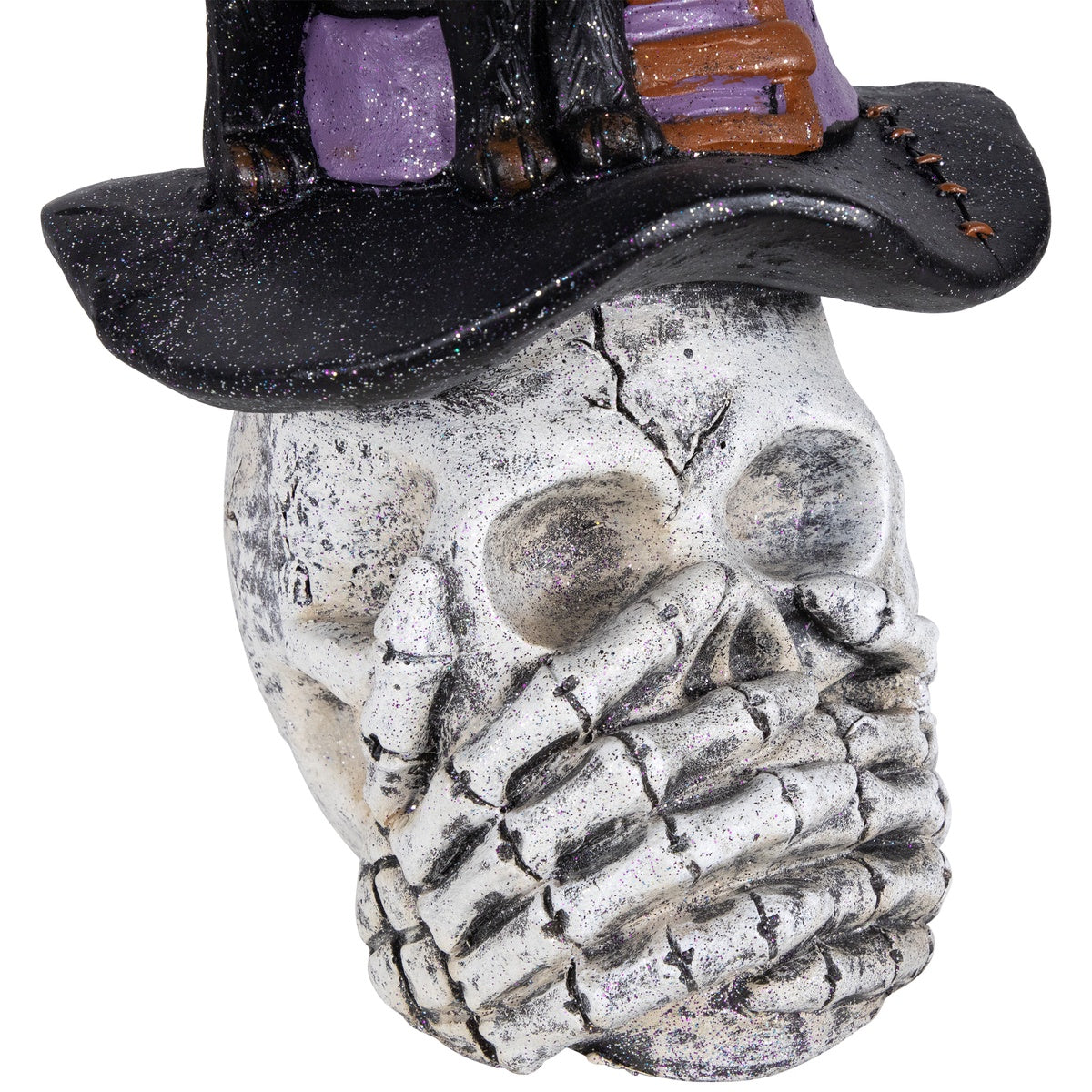  Northlight Skull and Skeleton Hands in Witch Hat With Cat Halloween Decoration - 22.75