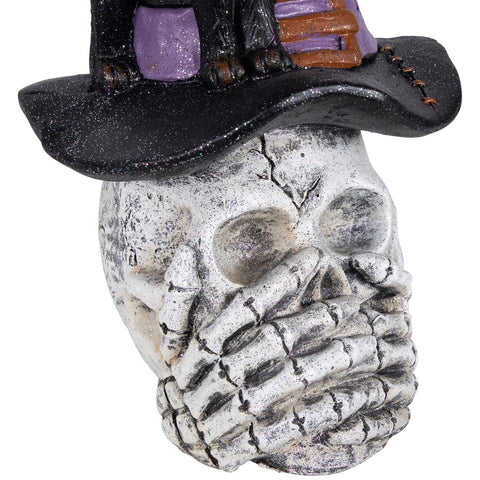 Skull and Skeleton Hands in Witch Hat With Cat Halloween Decoration - 22.75"