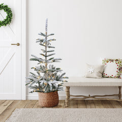 Real Touch™? Pre-Lit Slim Flocked Nordmann Fir Artificial Christmas Tree - 4.5' - Warm Clear LED Lights