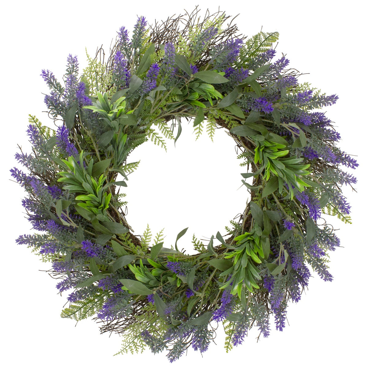  Northlight Lavender and Spring Foliage Artificial Floral Wreath  Purple - 24-Inch - Default Title - Bonton