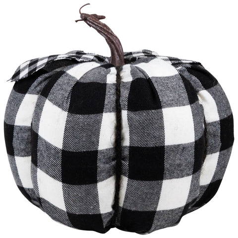 Buffalo Plaid Fall Harvest Pumpkin - 7" - Black and White
