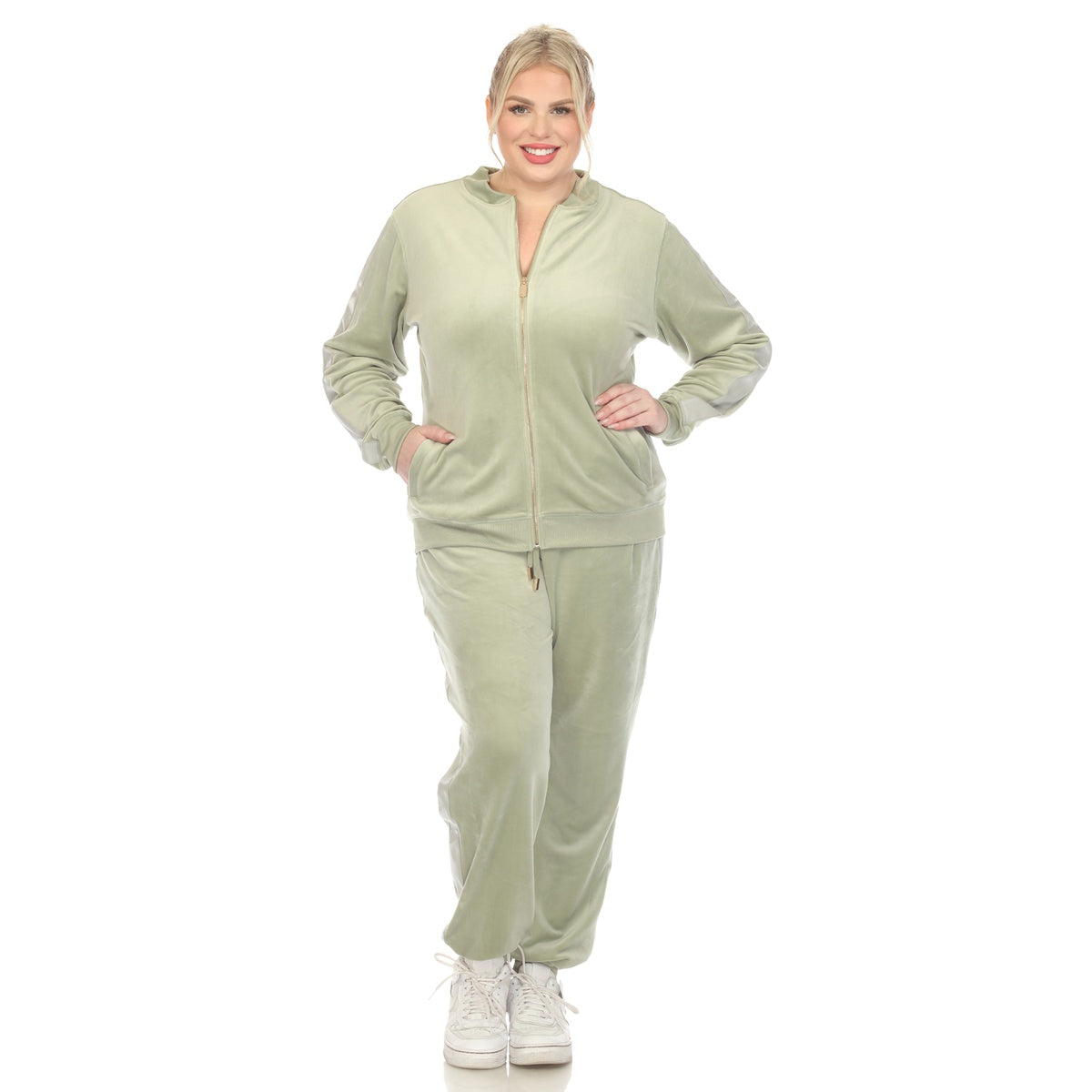  White Mark Plus Size 2-Piece Velour With Faux Leather Stripe - 1X - Bonton