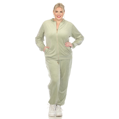 Plus Size 2-Piece Velour With Faux Leather Stripe