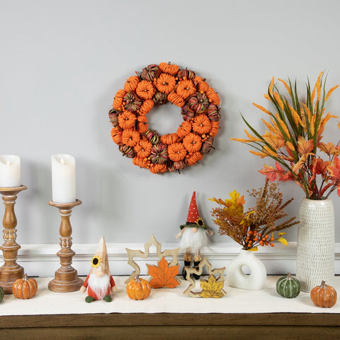 Pumpkin Artificial Fall Harvest Wreath  15 Inch Unlit