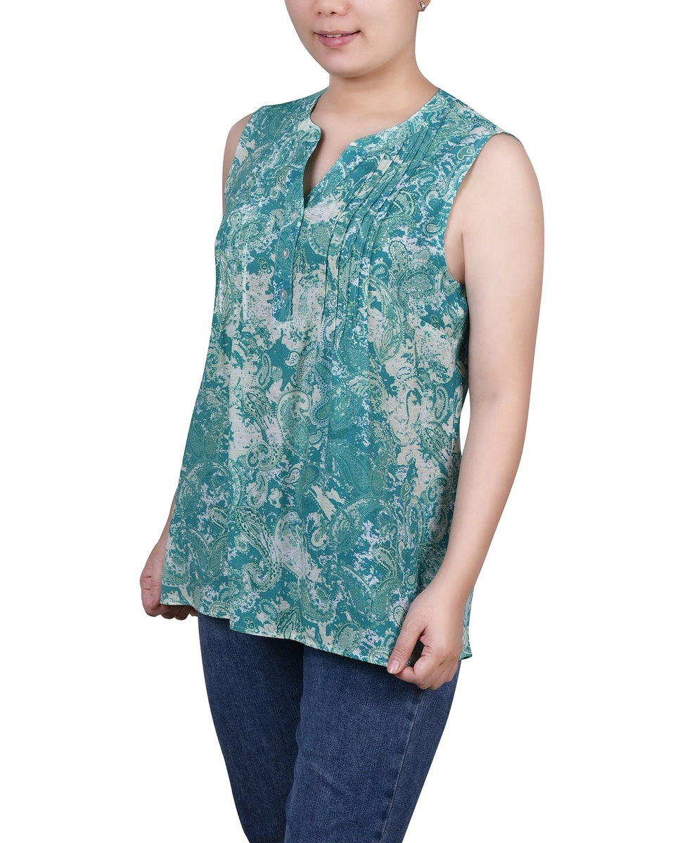  NY Collection Petite Sleeveless Pintucked Blouse - Black Palmdive - Bonton