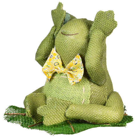Peaking Frog With Bowtie Sitting on Lily Pad Spring Decoration - 8"