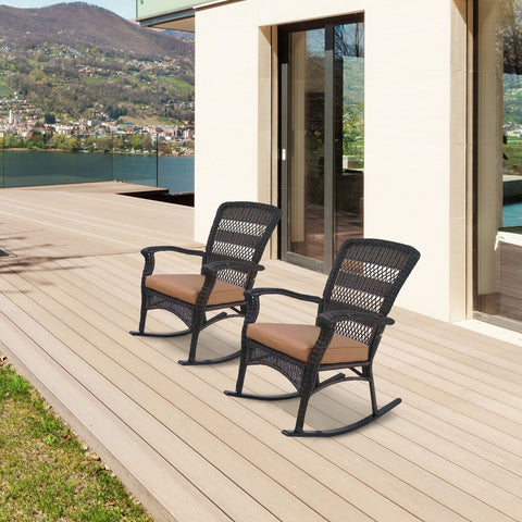 42" Dark Brown Resin Wicker Rocker Chair With Cushion