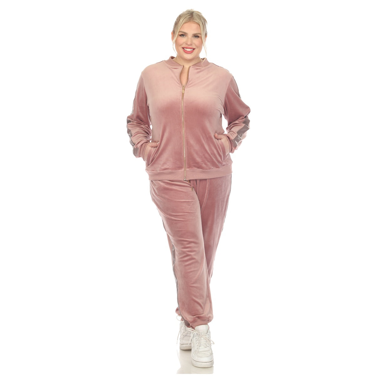  White Mark Plus Size 2-Piece Velour With Faux Leather Stripe - 1X - Bonton