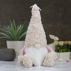 Striped Sitting Spring Plush Gnome Figure - 18" - Pink and Cream