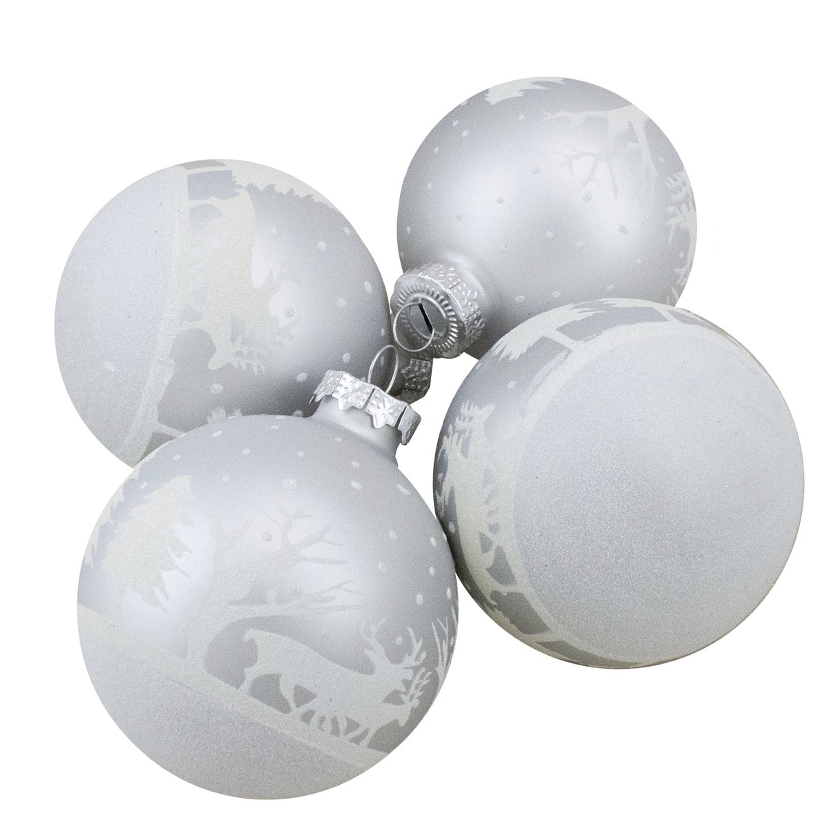  Northlight 4ct Matte and Frosted White Glass Hanging Christmas Ball Ornaments 3.25