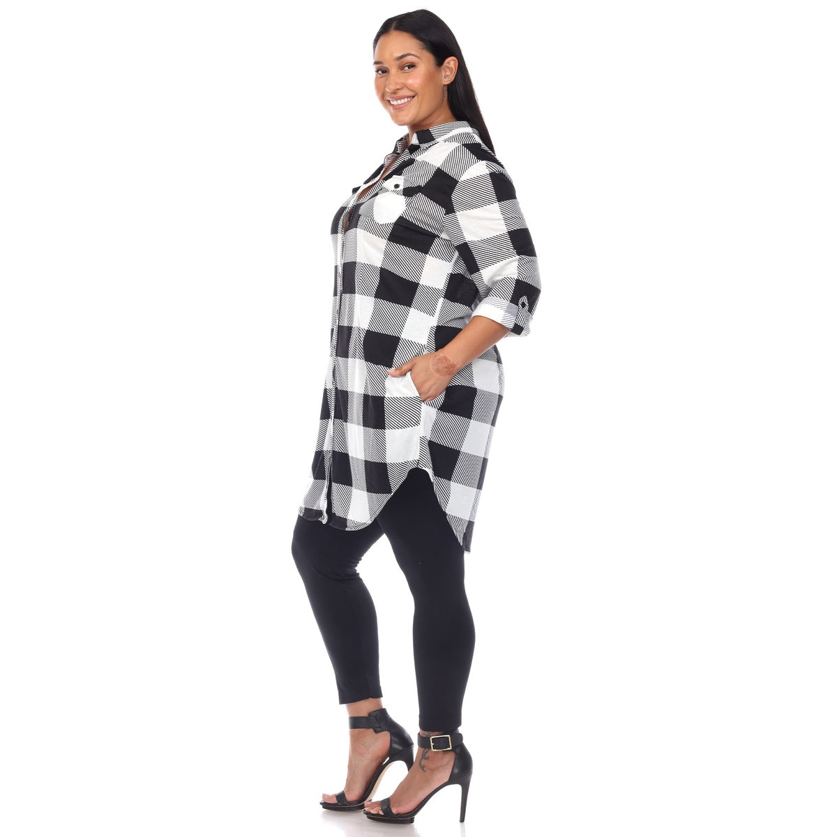  White Mark Plus Size Plaid Button Down Tunic Shirt - 1X - Bonton