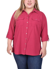 3/4 Roll Tab Blouse With Pockets