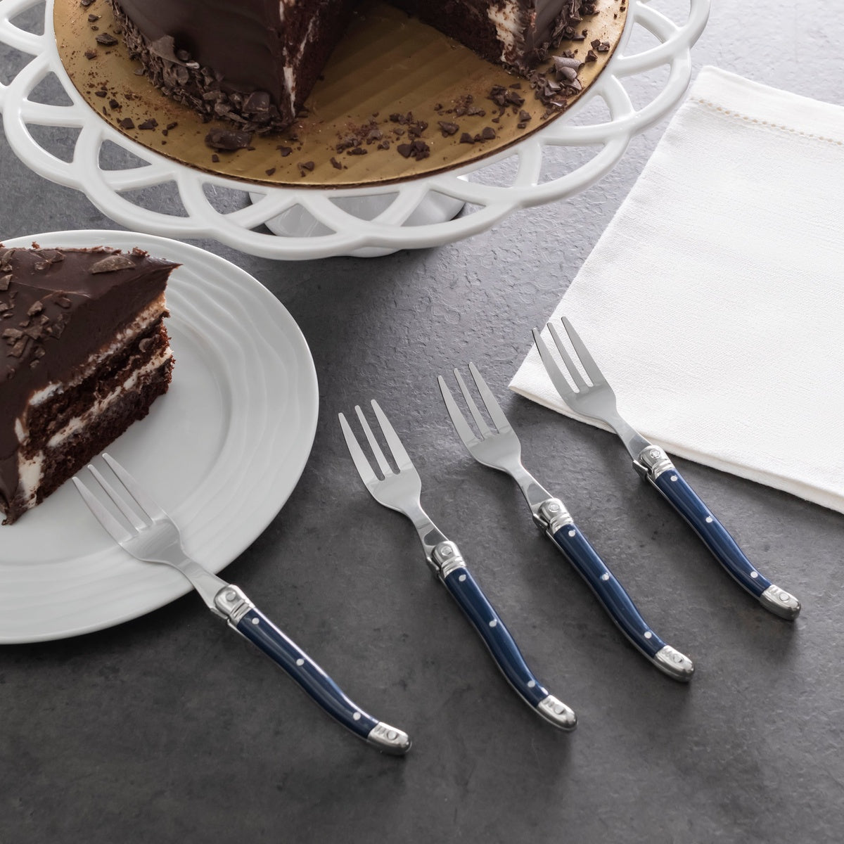  French Home French Home Laguiole Cake Forks, Set of 4, Navy - Default Title - Bonton