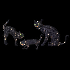 Set of 3 LED Lighted Black Cat Family Outdoor Halloween Decorations 27.5"