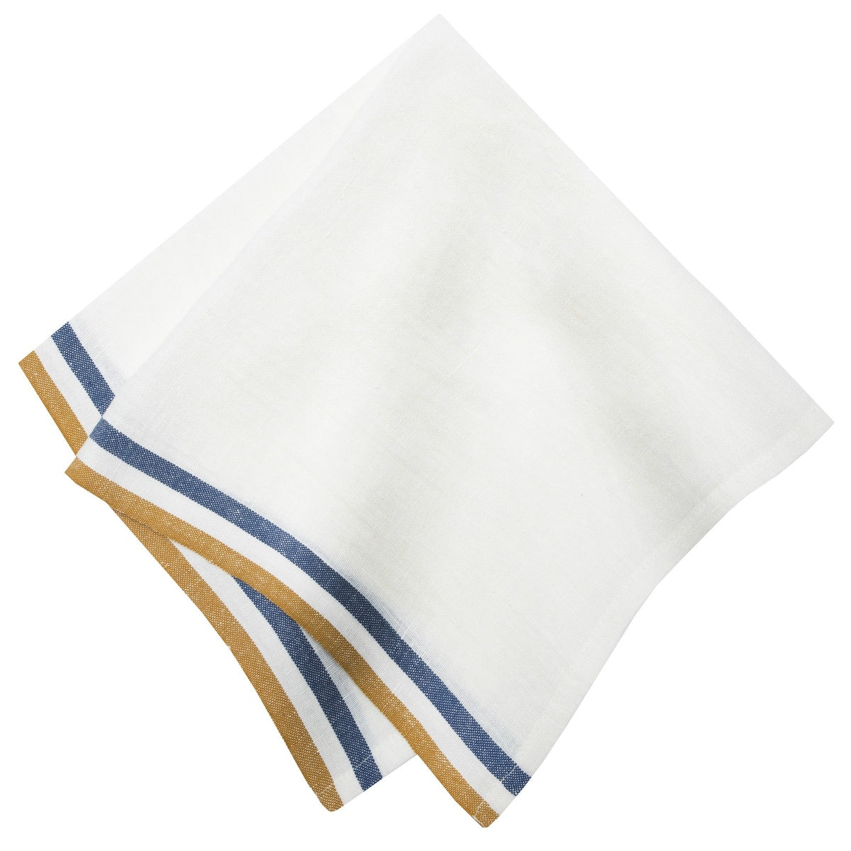  Caravan Normandy White - Napkins 20x20 - Set of 4 - Mustard/White/Blue Stripes - Bonton