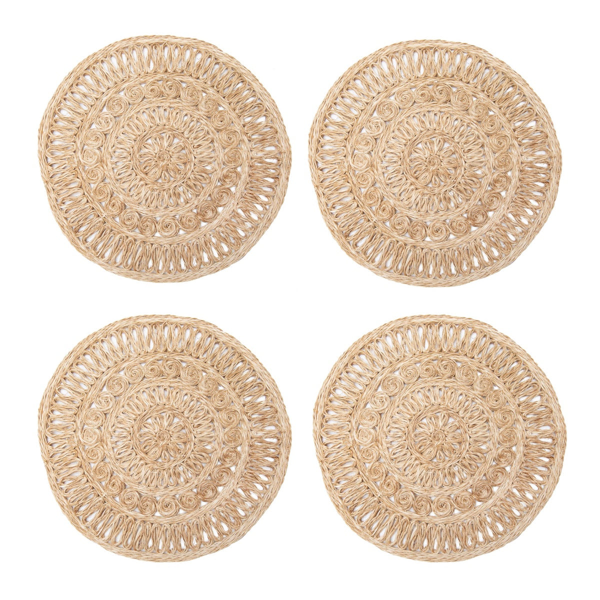  Caravan Circolo Abaca Round Placemat - Set of 4 - Aqua - Bonton