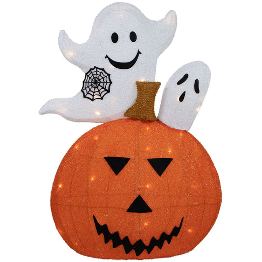 27.5" LED Lighted Battery Operated Jack-O-Lantern and Ghosts Halloween Decoration