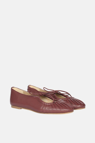 Jelavu - Ellie Ruched Lace-Up Ballerina - Burgundy Leather