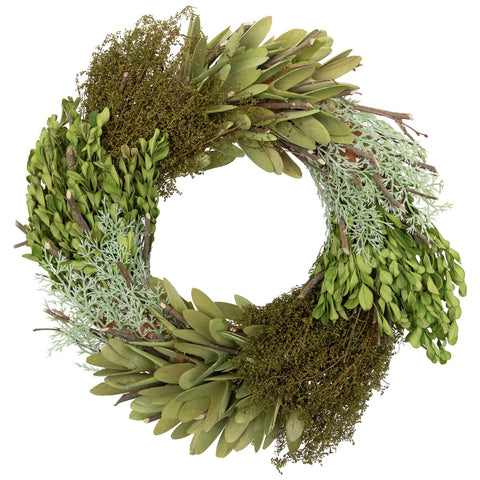Cedar  Succulent and Day Grass Artificial Spring Wreath  Green -14-Inch