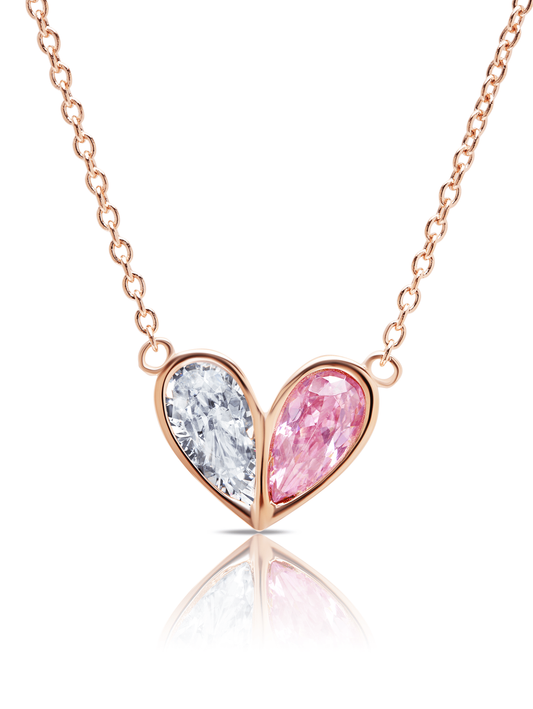 Crush- 18kt Rose Gold Heart Necklace With Pink Pear Cut Stone