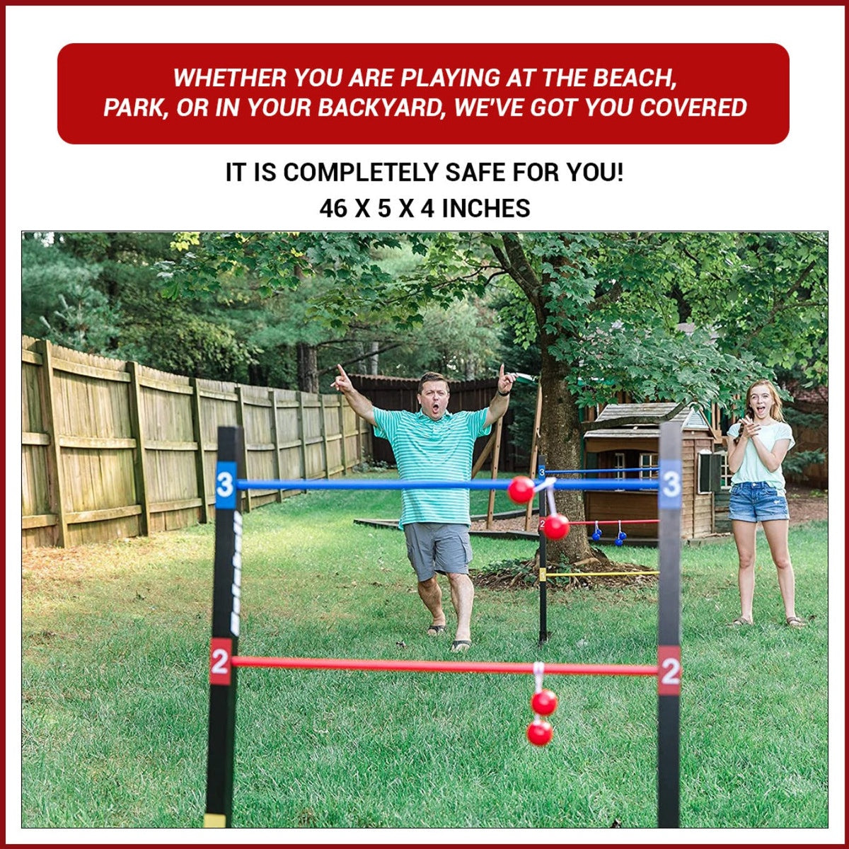  Bolaball Pro Ladder Toss Indoor Outdoor Game Set for Yard & Lawn Games With 6 Soft Rubber Bolo Balls Heavy Duty Bars Stands & Travel Carrying Case | Game for Family Kids Beach Party Picnic & Adults - Default Title - Bonton