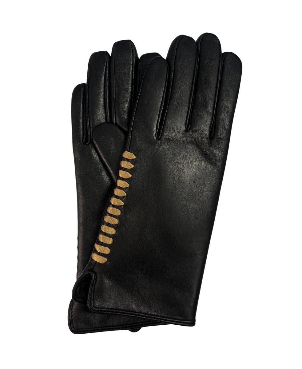  Marcus Adler Genuine Leather Glove With Gold Stitch Detail - Black - Bonton
