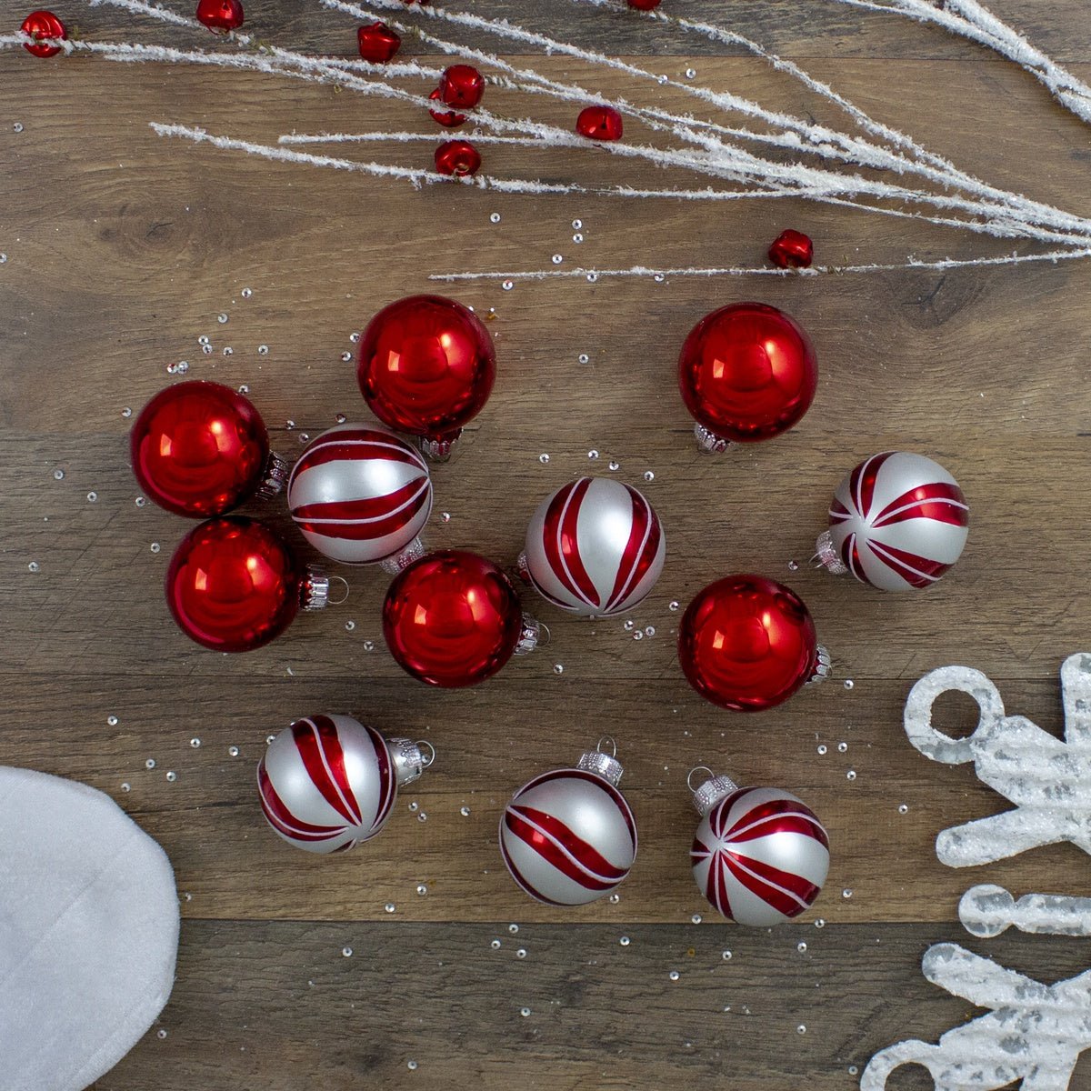  Northlight 12ct Red and Silver 2-Finish Swirl Glass Christmas Ball Ornaments 1.75