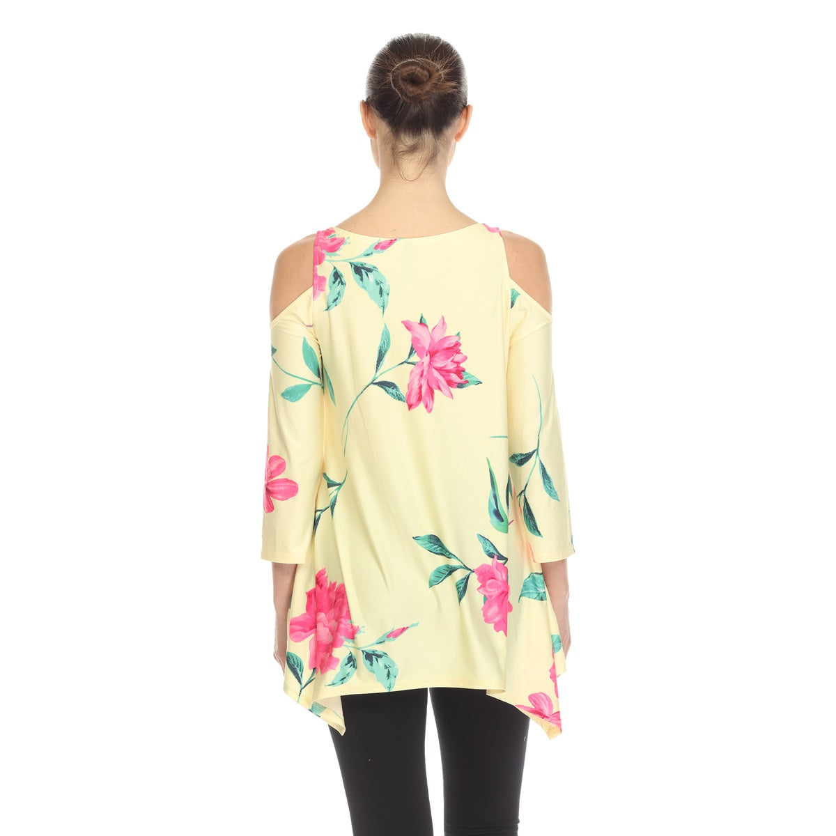  White Mark Women's Floral Printed Cold Shoulder Tunic - S - Bonton