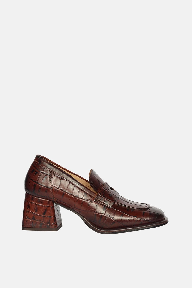  Saint G Viviana Croco - Heel Loafers - Chocolate - Bonton