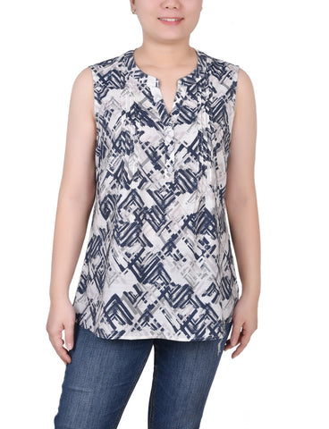 Petite Sleeveless Pintucked Blouse