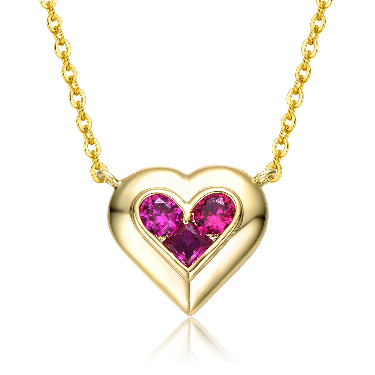  GigiGirl 14k Gold Plated With Ruby Red Cubic Zirconia Cluster Petite Heart Halo Pendant Necklace - Ruby - Bonton