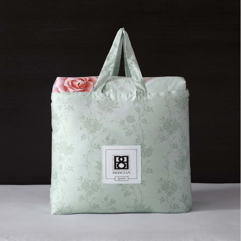 Rose on Misty Green 100% Cotton 5-Piece Reversible Comforter Set