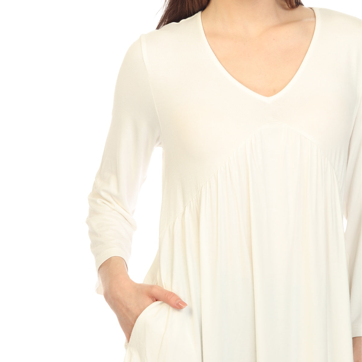  White Mark Women's Empire Waist V-Neck Tunic Top - S - Bonton