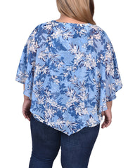 Plus Size Chiffon Poncho Top With Ring