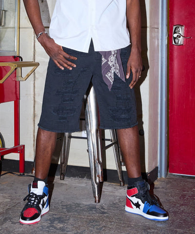 Destroyed Denim Shorts - Black