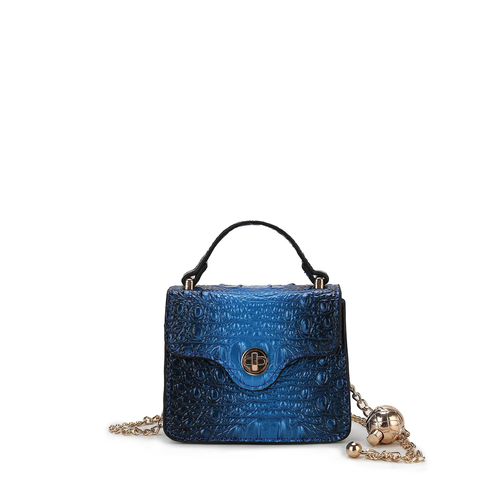  MKF Collection Luxe Croc-Embossed Mini Satchel With Chain Strap - Blue - Bonton