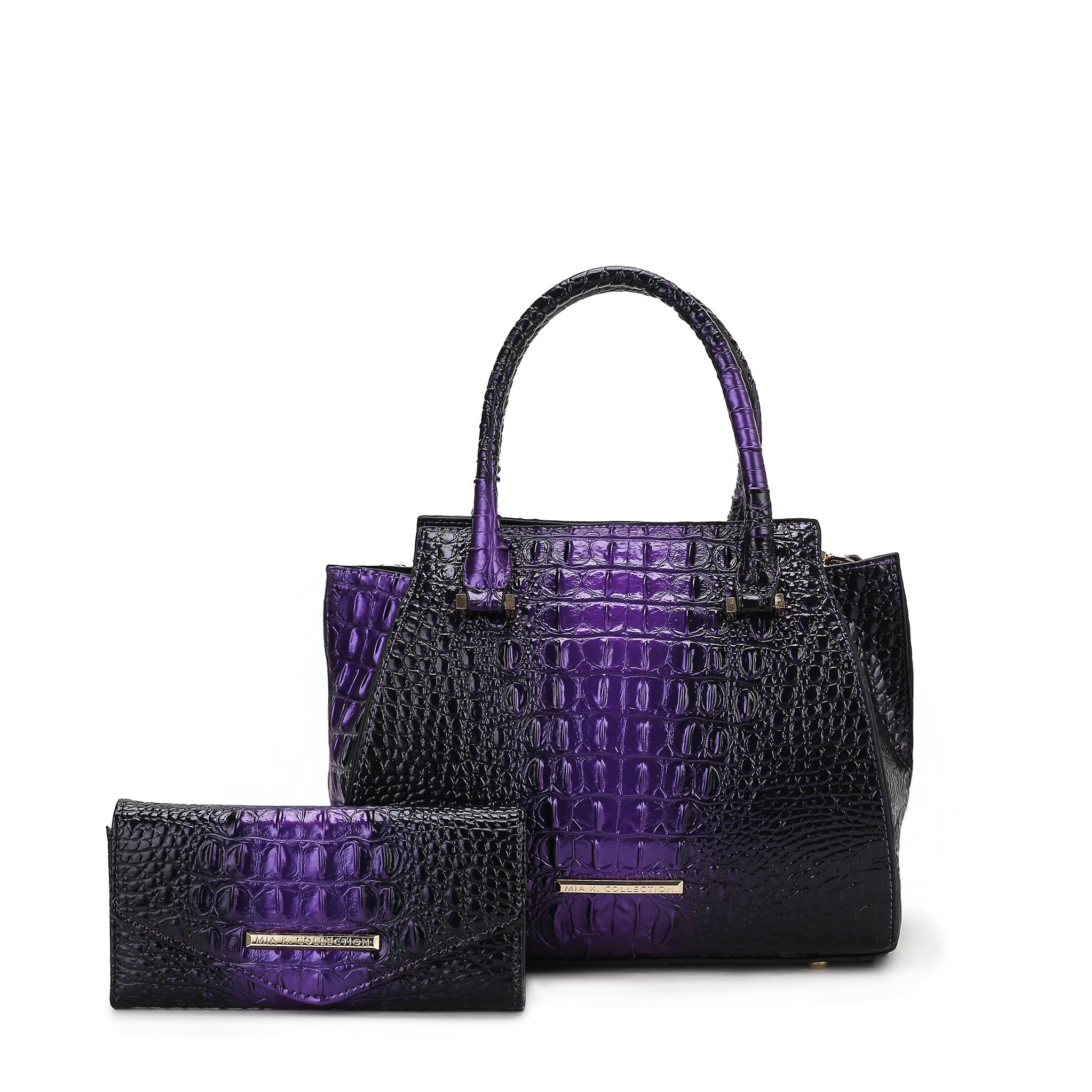  MKF Collection Bently Croc-Embossed Tote and Set - Purple - Bonton