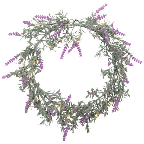 Pre-Lit Lavender Spring Wreath - Battery Operated - 16" - White LED Lights