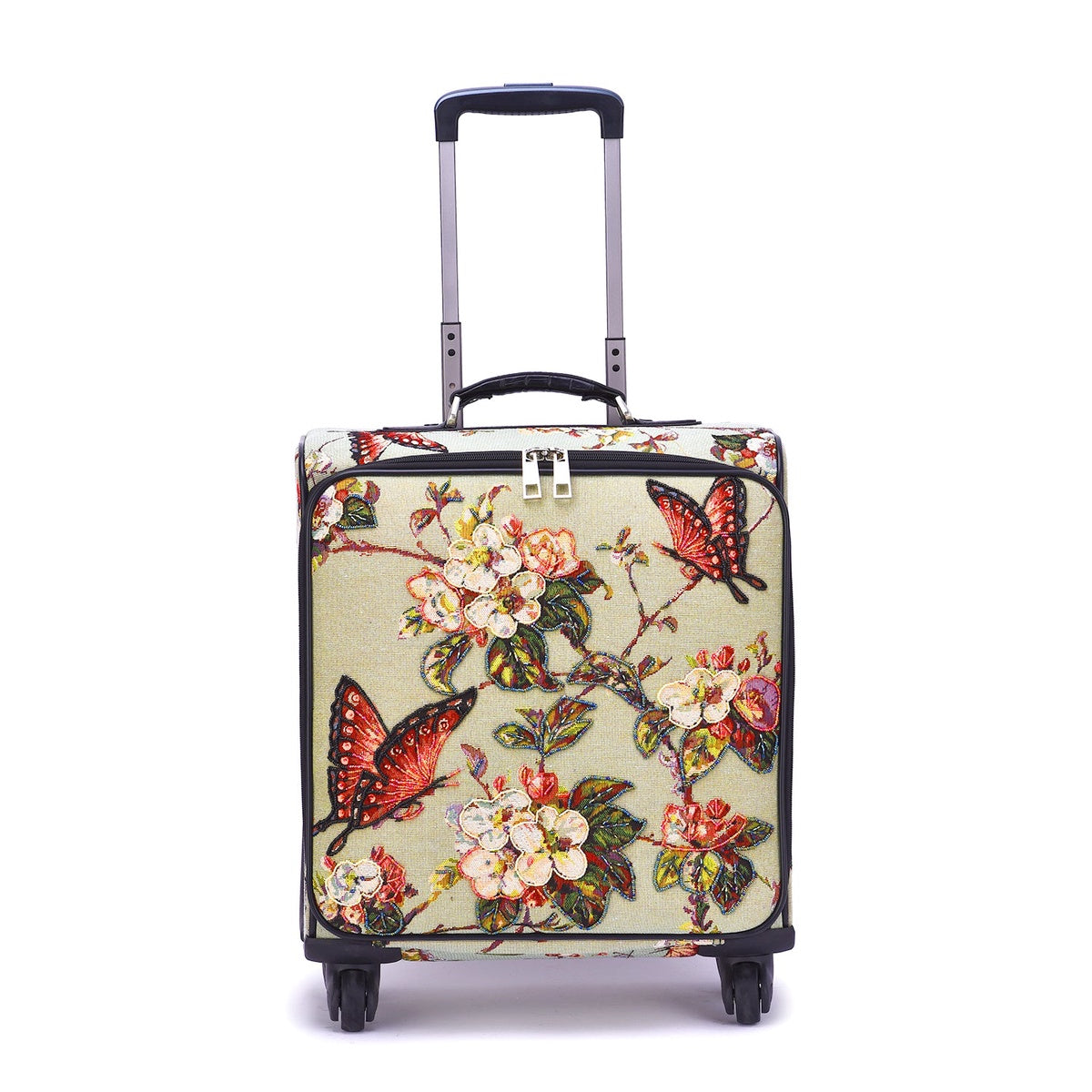  Mellow World Butterfly Hand Beaded Rolling Suitcase - Green - Bonton