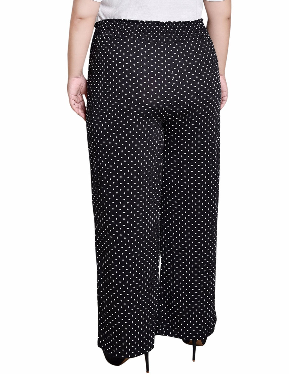  NY Collection Plus Size  Smocked-Waist Pants - Black White Dot - Bonton