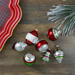 2-Finish Striped Glass Christmas Ornaments - 3.25" - Silver and Red - 9ct