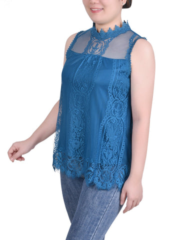 Sleeveless Mock Neck Lace Top