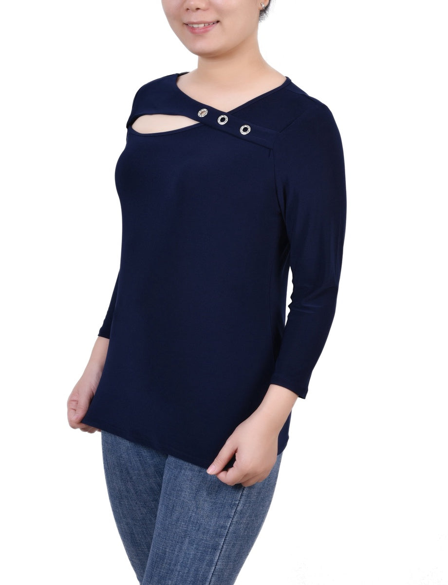  NY Collection 3/4 Sleeve Cutout Top - Navy - Bonton