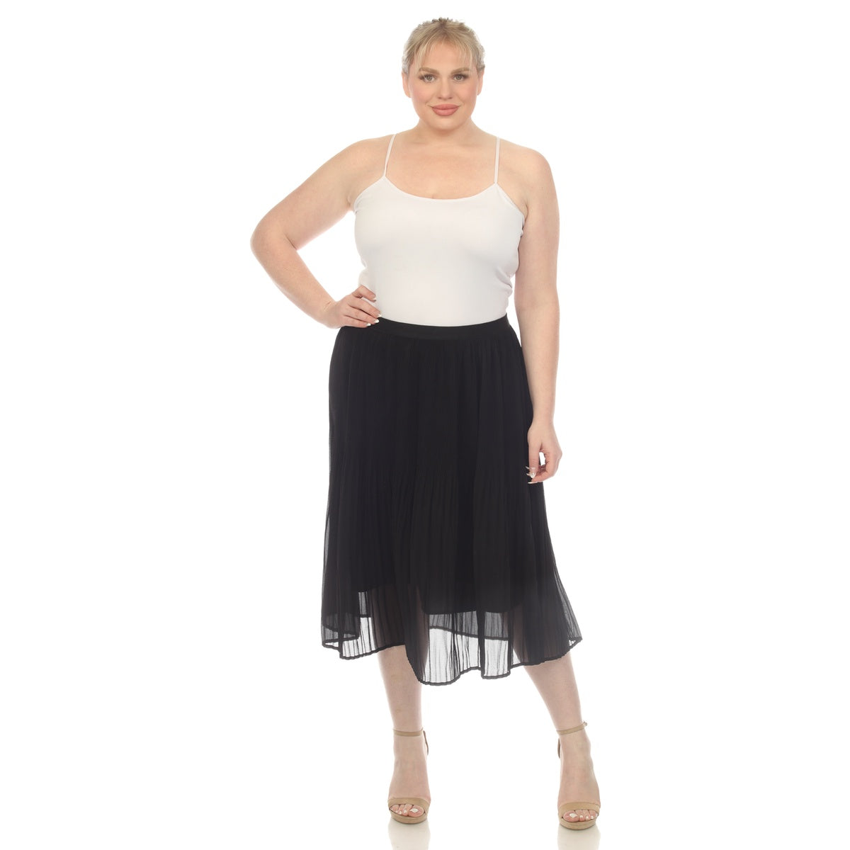  White Mark Plus Size Pleated Chiffon Midi Skirt - 3X - Bonton