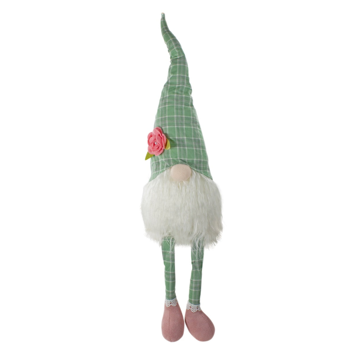  Northlight Spring Floral Plaid Gnome Figure With Dangling Legs - 28