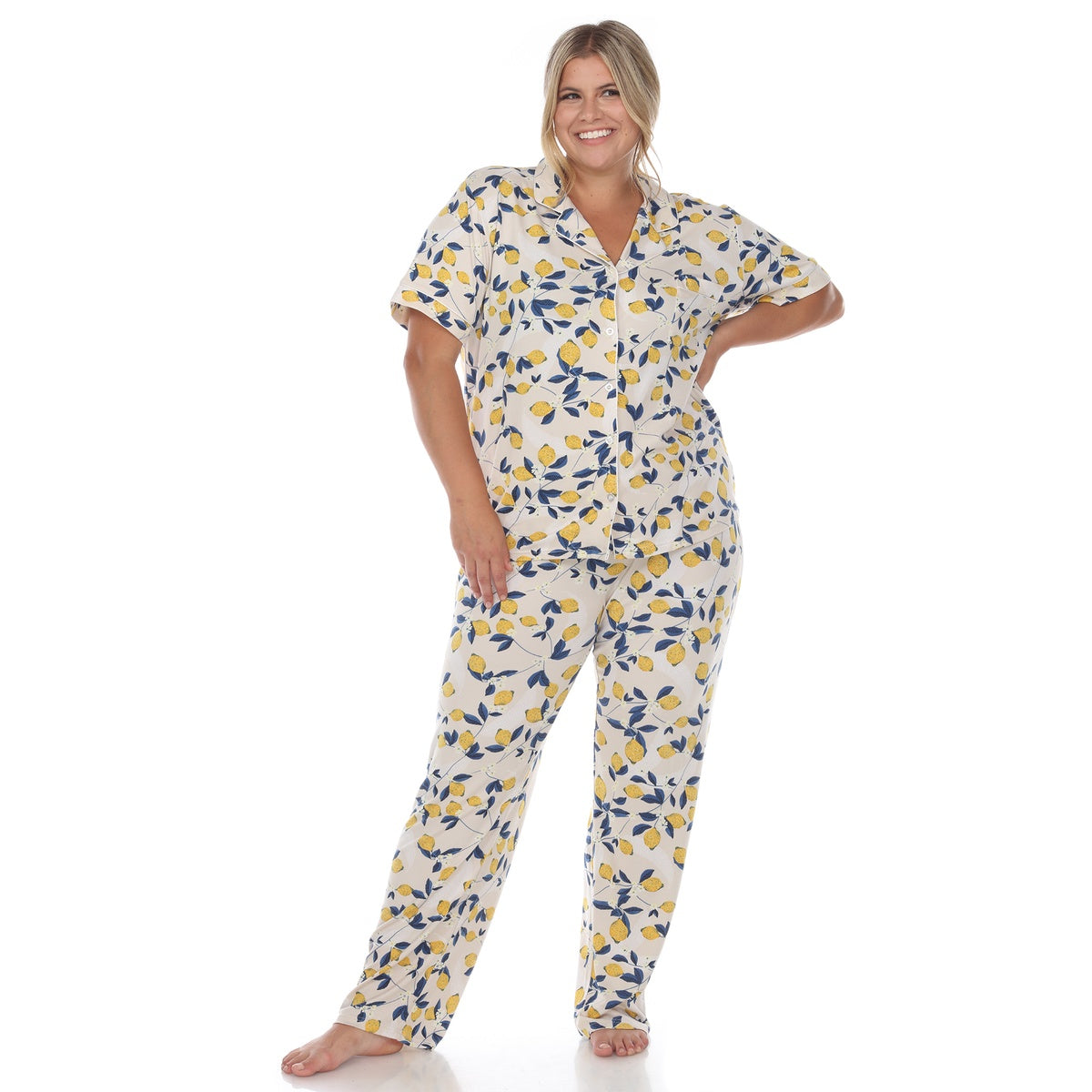  White Mark Plus Size Tropical Print Pajama Set - 1X - Bonton