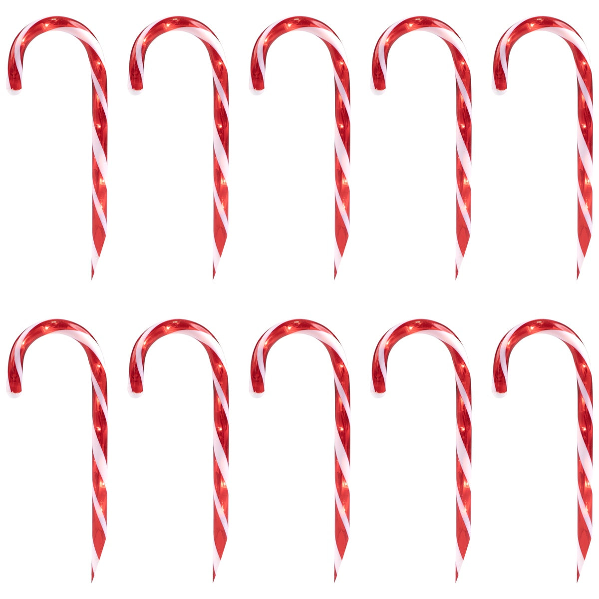  Northlight Lighted Candy Cane Outdoor Christmas Pathway Markers - 13.5' White Wire - Set of 10 - Default Title - Bonton