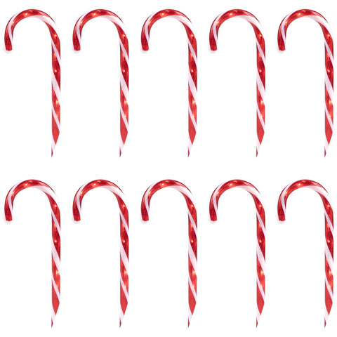 Lighted Candy Cane Outdoor Christmas Pathway Markers - 13.5' White Wire - Set of 10