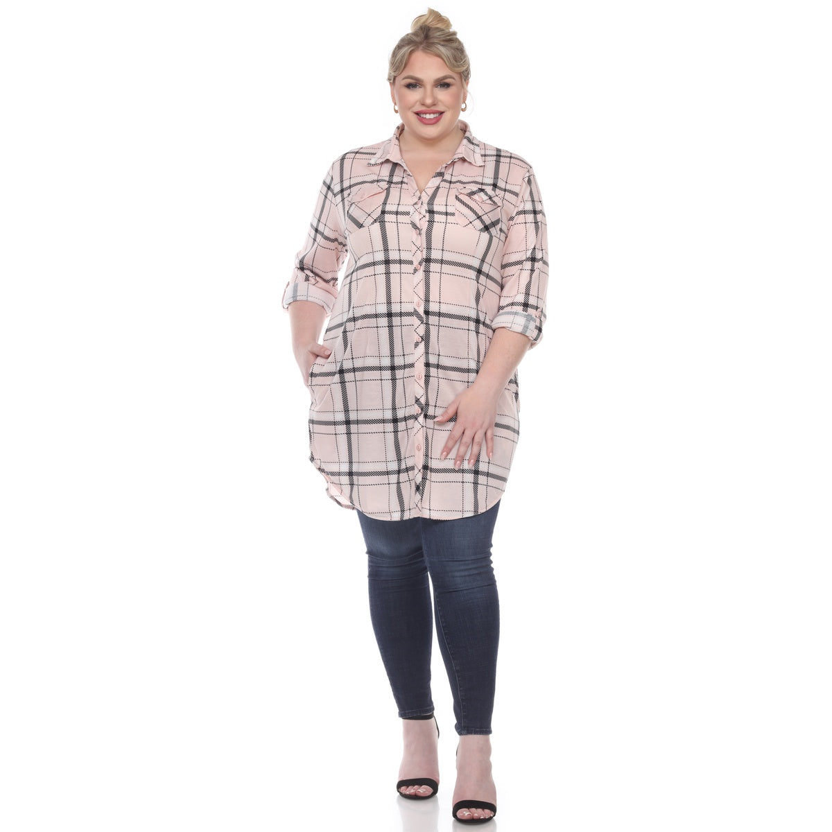  White Mark Plus Size Plaid Tunic Top - 1X - Bonton